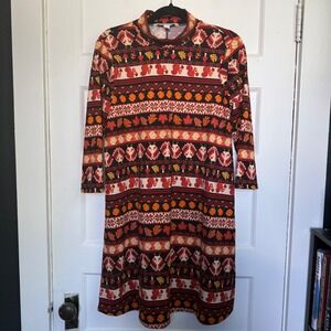 Celebrate Together Womens Thanksgiving Fair Isle Turkey Squirrel Dress XS
